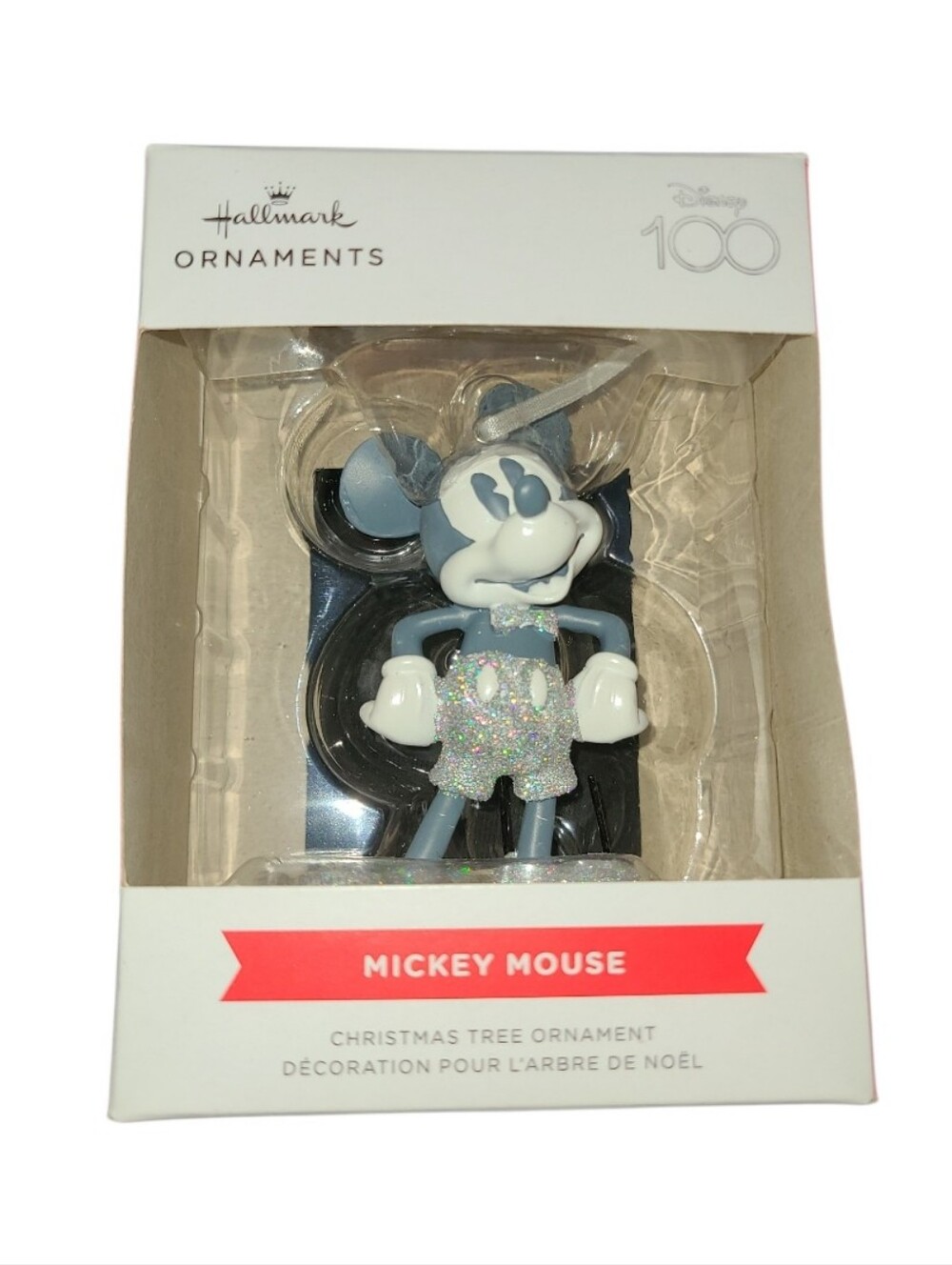 Hallmark Christmas Ornament Disney 100 Silver Glitter Mickey Mouse NIB